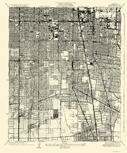 Topographical Map - Watts California Quad - USGS 1934 - 23 x 27.82 - Vintage Wall Art