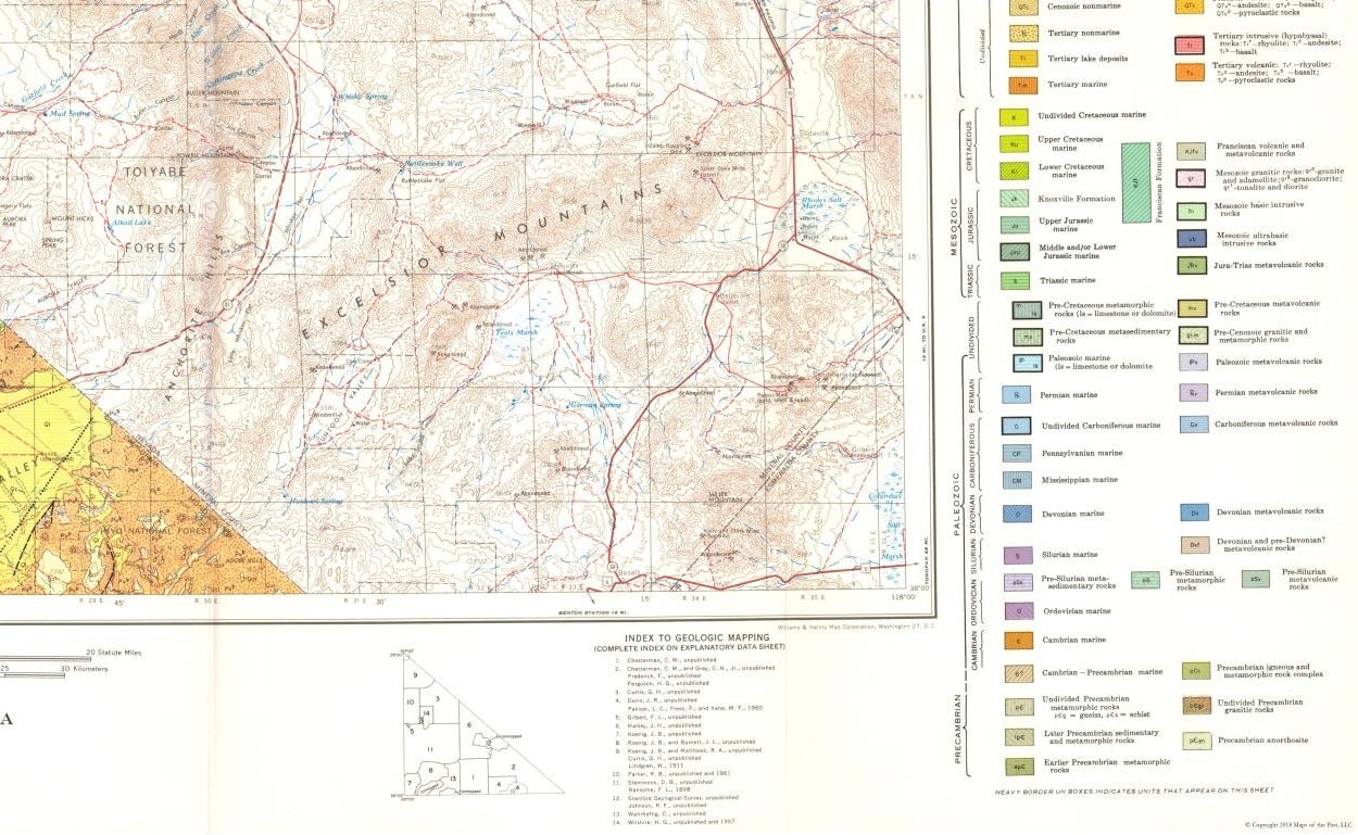 Historic Mine Map - Walker Lake California Mines Sheet - Koenig 1959 - 37.39 x 23 - Vintage Wall Art