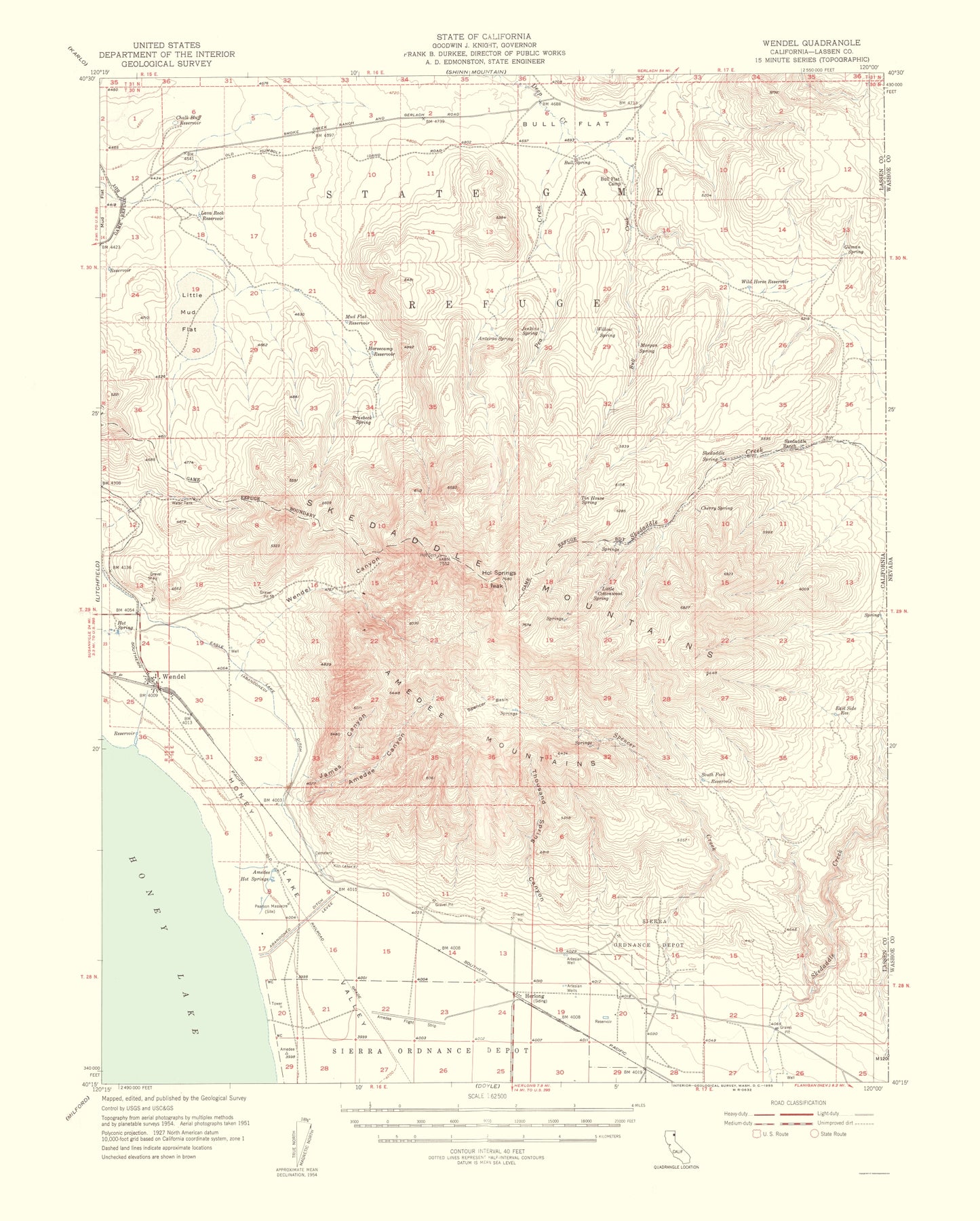 Topographical Map - Wendel California Quad - USGS 1954 - 23 x 28.66 - Vintage Wall Art