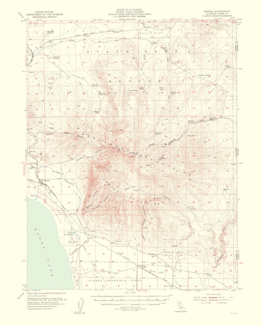 Topographical Map - Wendel California Quad - USGS 1954 - 23 x 28.66 - Vintage Wall Art