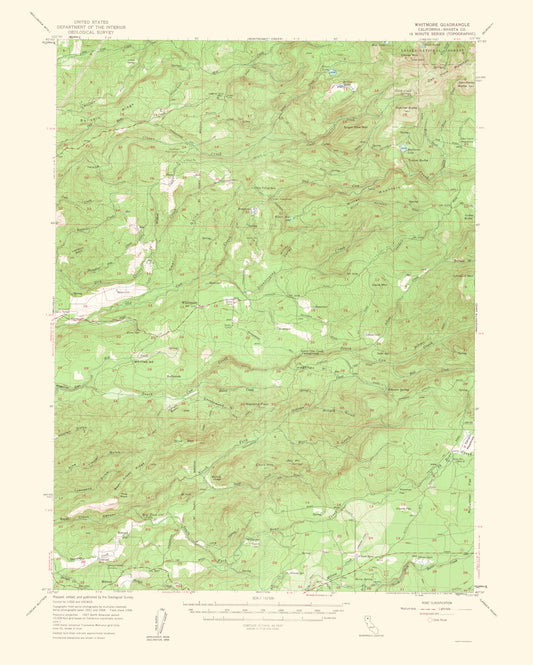 Topographical Map - Whitmore California Quad - USGS 1956 - 23 x 28.69 - Vintage Wall Art