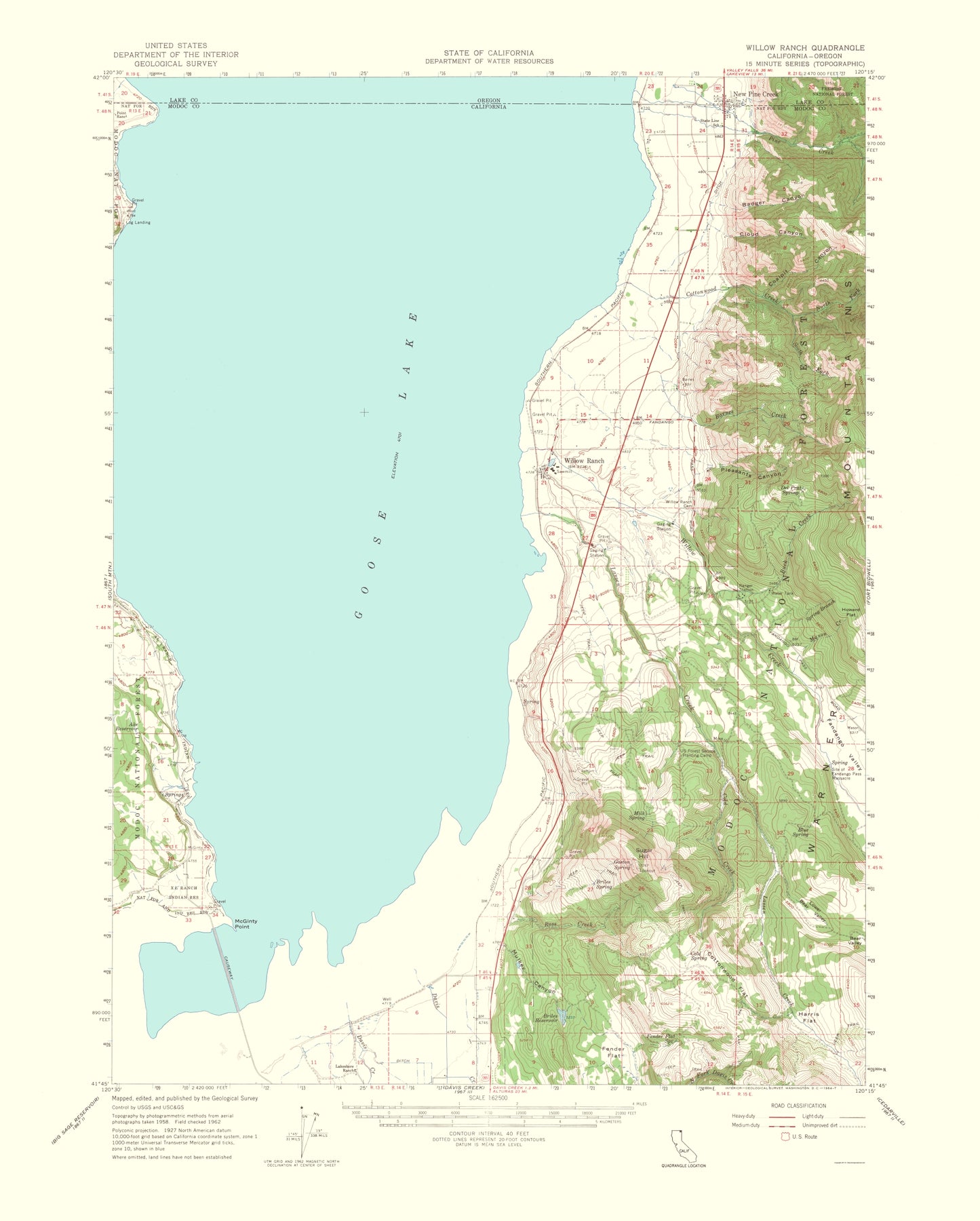 Topographical Map - Willow Ranch California Oregon Quad - USGS 1956 - 23 x 28.66 - Vintage Wall Art