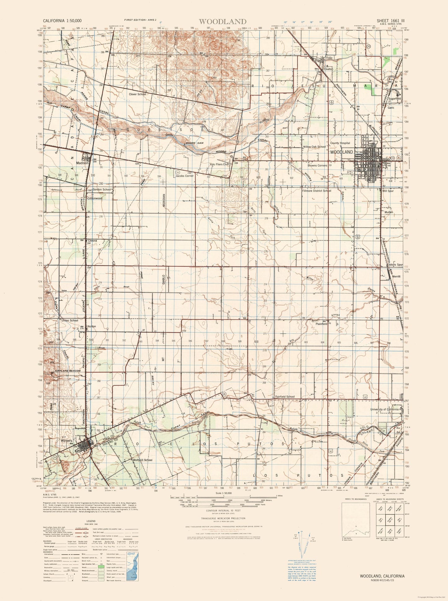 Topographical Map - Woodland Sheet - US Army 1942 - 23 x 30.86 - Vintage Wall Art