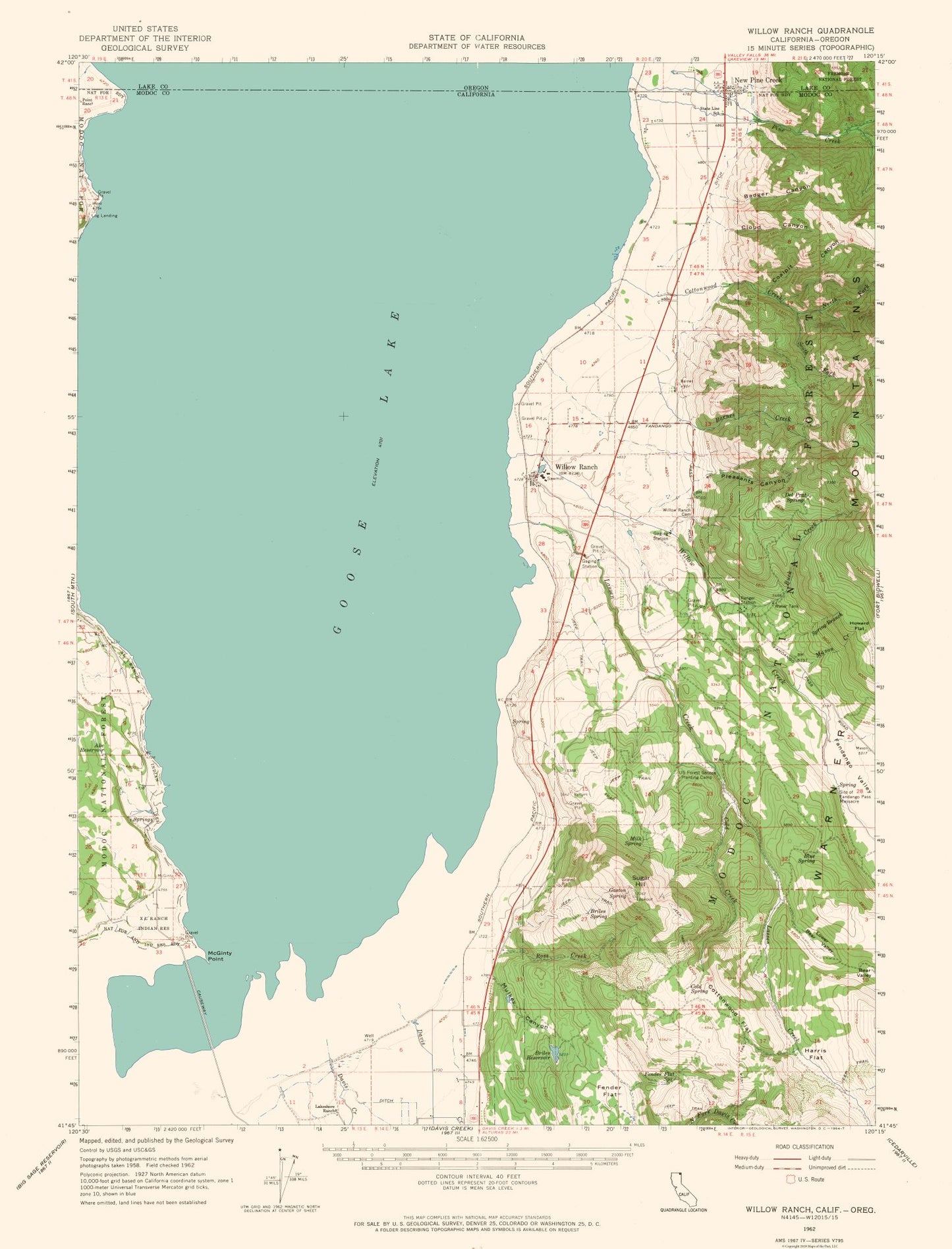 Topographical Map - Willow Ranch California Quad - USGS 1962 - 23 x 30.16 - Vintage Wall Art