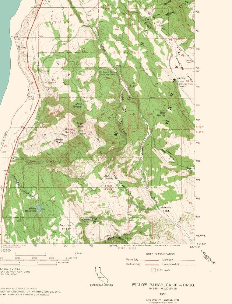 Topographical Map - Willow Ranch California Quad - USGS 1962 - 23 x 30.16 - Vintage Wall Art