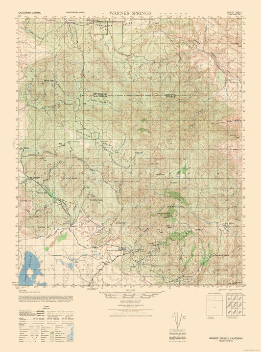 Topographical Map - Warner Springs Sheet - US Army 1942 - 23 x 30.93 - Vintage Wall Art