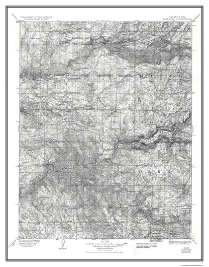 Topographical Map - Yosemite California Quad - USGS 1909 - 23 x 29.31 - Vintage Wall Art