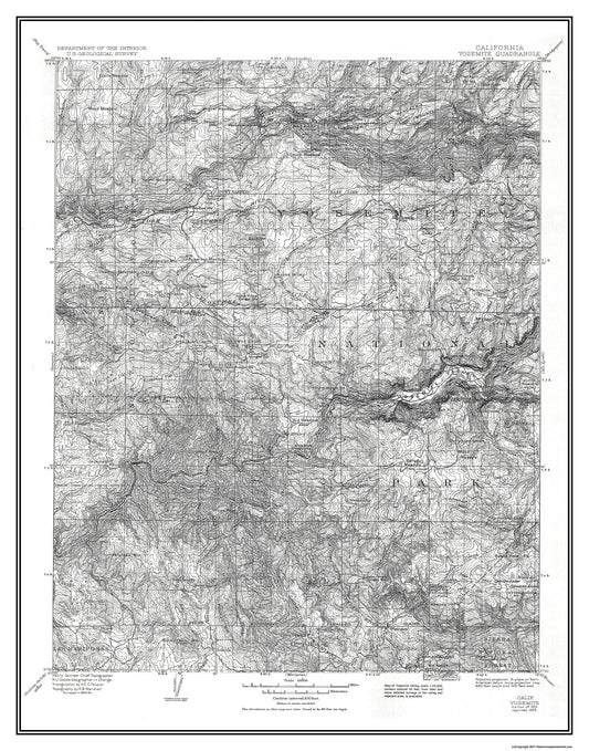 Topographical Map - Yosemite California Quad - USGS 1909 - 23 x 29.31 - Vintage Wall Art