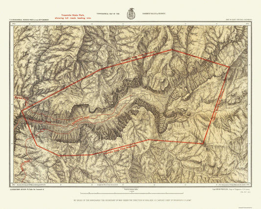 Topographical Map - Yosemite California Quad - USGS 1879 - 28.75 x 23 - Vintage Wall Art