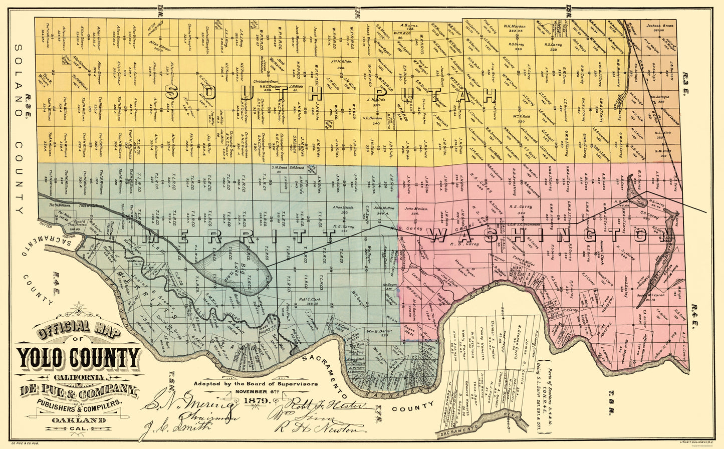 Historic County Map - Yolo East County California - De Pue 1879 - 23 x 37.08 - Vintage Wall Art