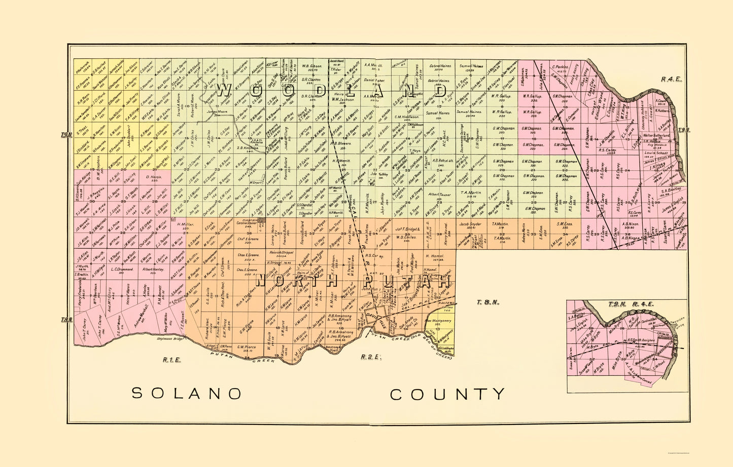 Historic County Map - Yolo East Central County California - De Pue 1879 - 23 x 36.06 - Vintage Wall Art