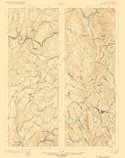 Topographical Map - Mother Lode District California 1 of 2 Sheet - USGS 1899 - 23 x 28.94 - Vintage Wall Art