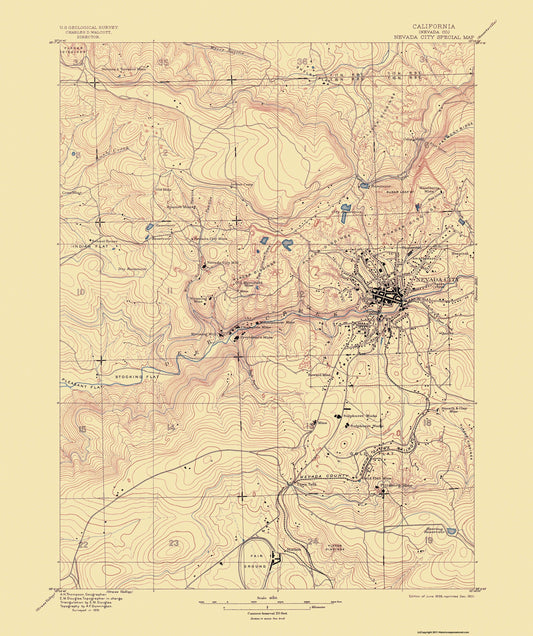 Topographical Map - Nevada City California Special - USGS 1895 - 23 x 27.44 - Vintage Wall Art