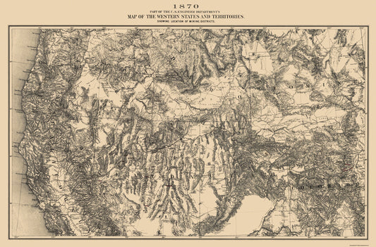 Historic Mine Map - Western States with Territories Mining Districts - King 1870 - 34 x 23 - Vintage Wall Art