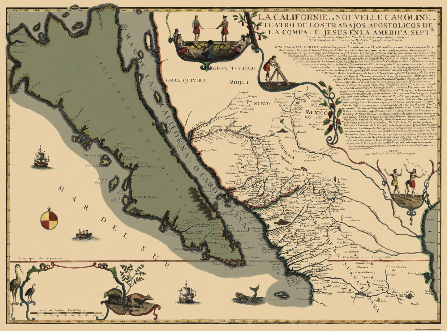 Historic State Map - Le California - Nicolas de Ferr 1720 - 31 x 23 - Vintage Wall Art