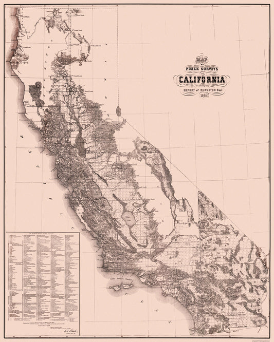 Historic State Map - California Public Surveys - Surveyor General 1862 - 23 x 28.75 - Vintage Wall Art