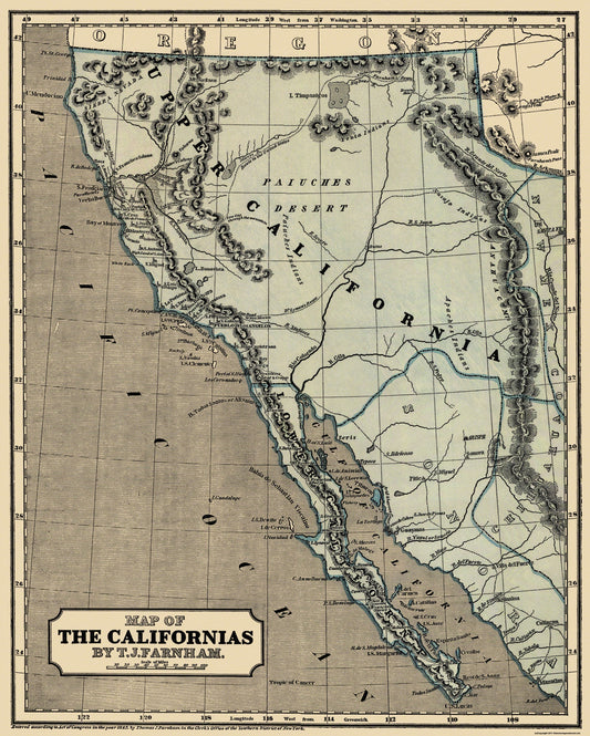 Historic State Map - Californias - Farnham 1845 - 23 x 28.69 - Vintage Wall Art