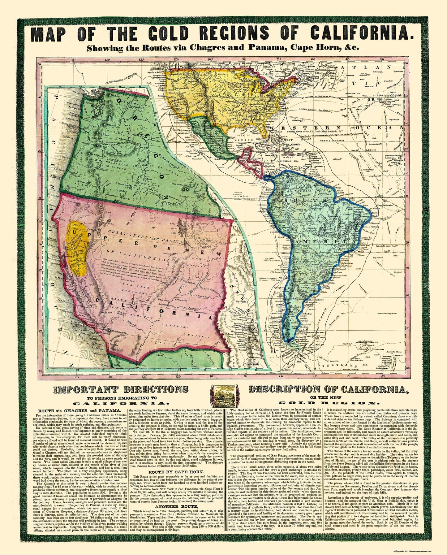 Historic Mine Map - California Gold Regions - Thayer 1849 - 23 x 28.56 - Vintage Wall Art