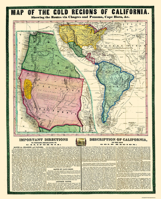 Historic Mine Map - California Gold Regions - Thayer 1849 - 23 x 28.56 - Vintage Wall Art