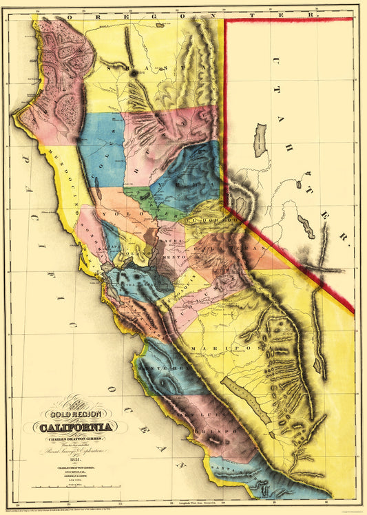 Historic State Map - California Gold Region - Sherman 1851 - 23 x 32.27 - Vintage Wall Art