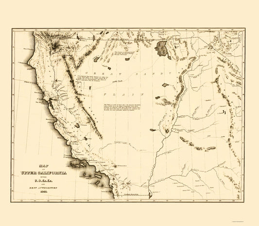 Historic State Map - California Upper Territory Exploration - Lea 1844 - 23 x 26.38 - Vintage Wall Art