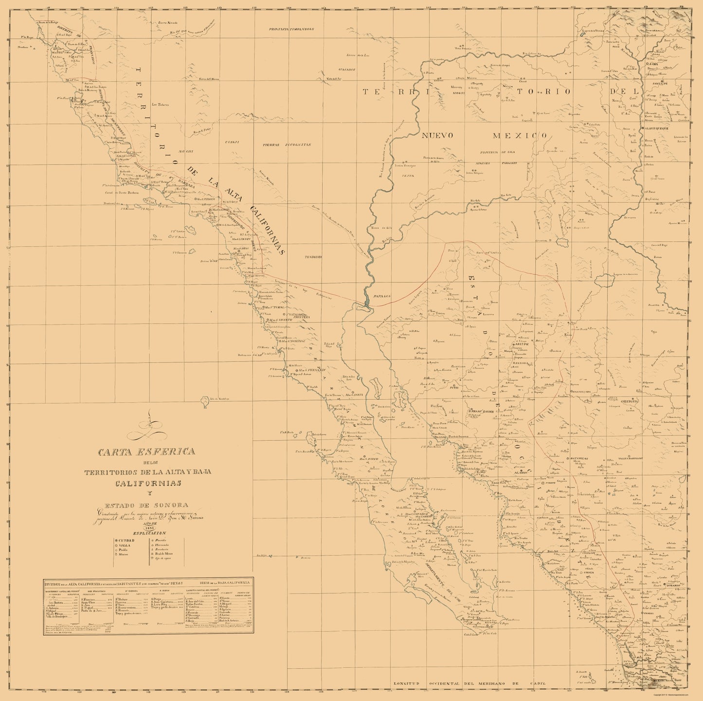 Historic State Map - California New Mexico - Narvaes 1823 - 23 x 23.06 - Vintage Wall Art