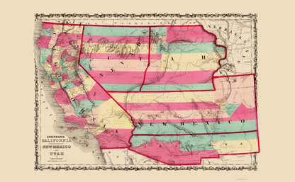 Historic State Map - California New Mexico Utah - Johnson 1860 - 23 x 37.29 - Vintage Wall Art