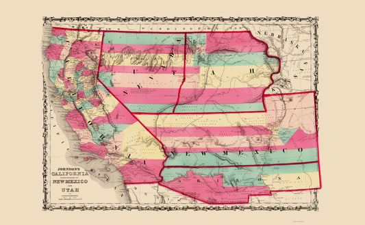 Historic State Map - California New Mexico Utah - Johnson 1860 - 23 x 37.29 - Vintage Wall Art