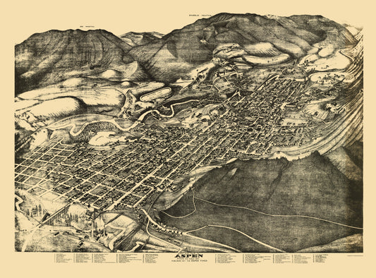 Historic Panoramic View - Aspen Colorado - Pitkin 1893 - 23 x 31.14 - Vintage Wall Art