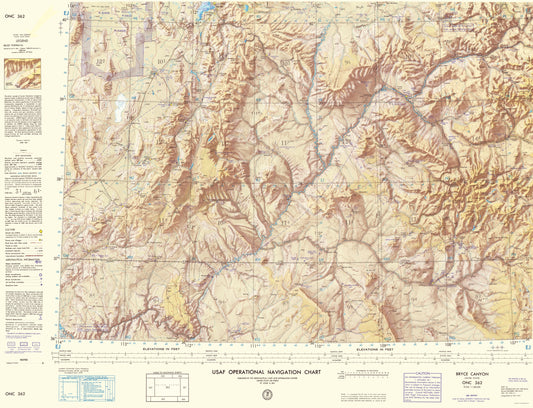 Topographical Map - Bryce Canyon Utah New Mexico Colorado Sheet - USAF 1961 - 23 x 30.05 - Vintage Wall Art