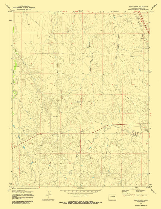 Topographical Map - Beuck Draw Colorado Quad- USGS 1970 - 23 x 29.74 - Vintage Wall Art