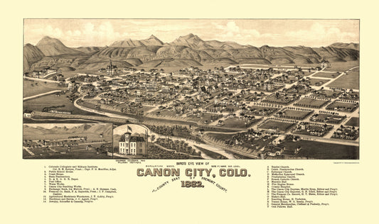 Historic Panoramic View - Canon City Colorado - Stoner 1882 - 23 x 38.76 - Vintage Wall Art