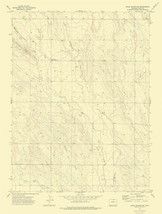 Topographical Map - Chalk Bluffs  SouthwestColorado Quad - USGS 1972 - 23 x 30.39 - Vintage Wall Art