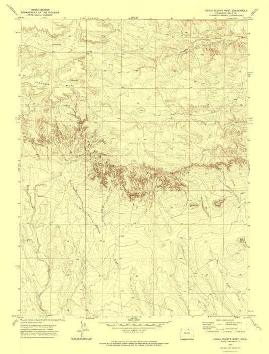Topographical Map - Chalk Bluffs West Colorado Quad - USGS 1972 - 23 x 30.29 - Vintage Wall Art