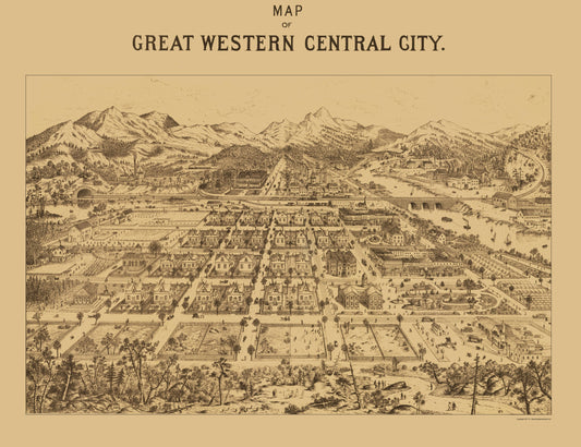 Historic Panoramic View - Great Western Central City Colorado - Kohfahl 1887 - 23 x 29.90 - Vintage Wall Art