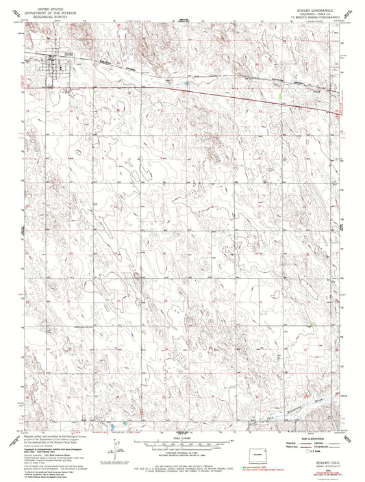 Topographical Map - Eckley Colorado Quad - USGS 1961 - 23 x 30.36 - Vintage Wall Art