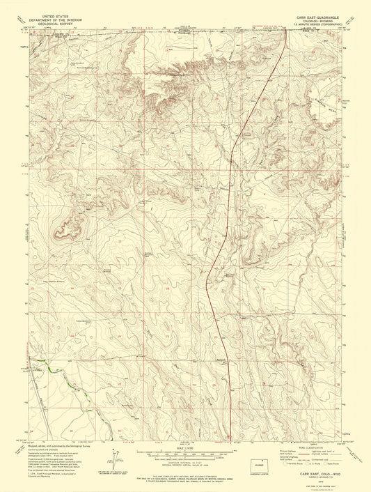 Topographical Map - Carr East Colorado Quad - USGS 1972 - 23 x 30.48 - Vintage Wall Art