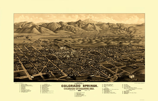 Historic Panoramic View - Colorado Springs Colorado - Stoner 1882 - 23 x 35.88 - Vintage Wall Art