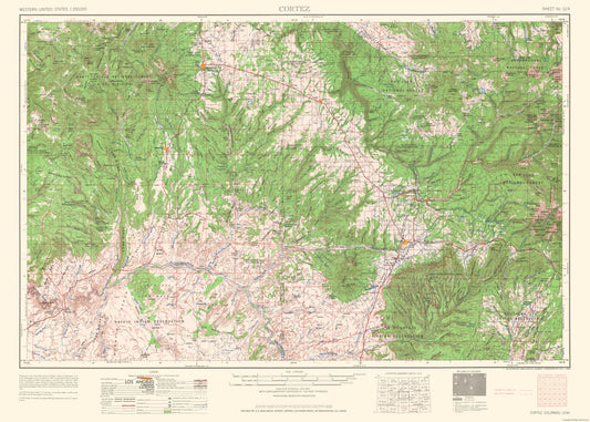 Topographical Map - Cortez Colorado Quad - USGS 1961 - 32.14 x 23 - Vintage Wall Art