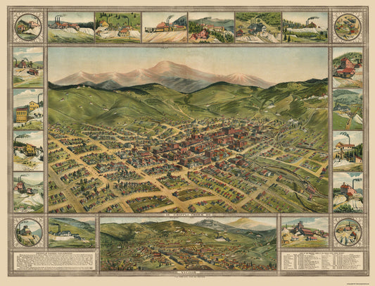 Historic Panoramic View - Cripple Creek Colorado - 1896 - 30.19 x 23 - Vintage Wall Art