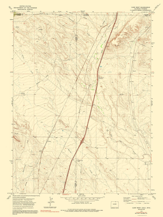 Topographical Map - Carr West Colorado Quad - USGS 1975 - 23 x 30.53 - Vintage Wall Art