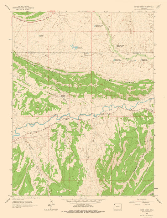 Topographical Map - Divide Creek Colorado Quad - USGS 1962 - 23 x 30.02 - Vintage Wall Art