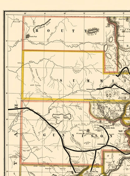 Railroad Map - Denver and Rio Grande Railway - Rand McNally 1872 - 23 x 30 - Vintage Wall Art