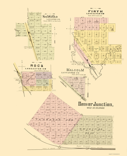 Historic City Map - Denver Junction Saltillo Roca Malcolm Firth Colorado - Everts 1885 - 23x28 - Vintage Wall Art