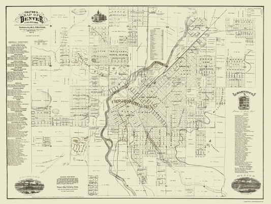 Historic City Map - Denver Colorado - Thayer 1879 - 23 x 30.51 - Vintage Wall Art