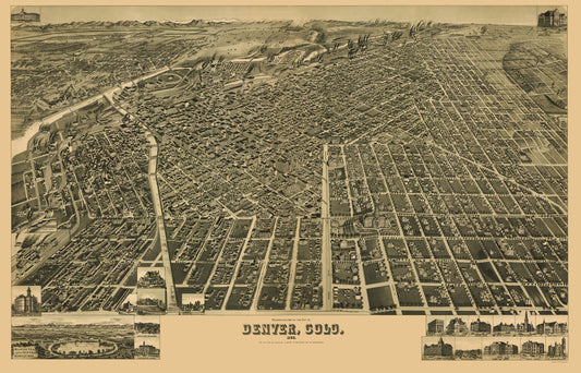 Historic Panoramic View - Denver Colorado - Wellge 1889 - 23 x 35.88 - Vintage Wall Art