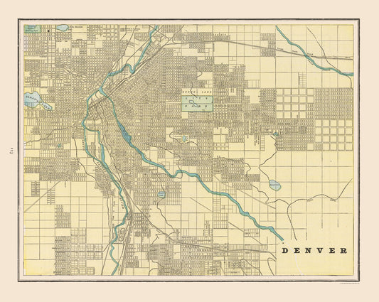 Historic City Map - Denver Colorado - Cram 1892 - 28.82 x 23 - Vintage Wall Art