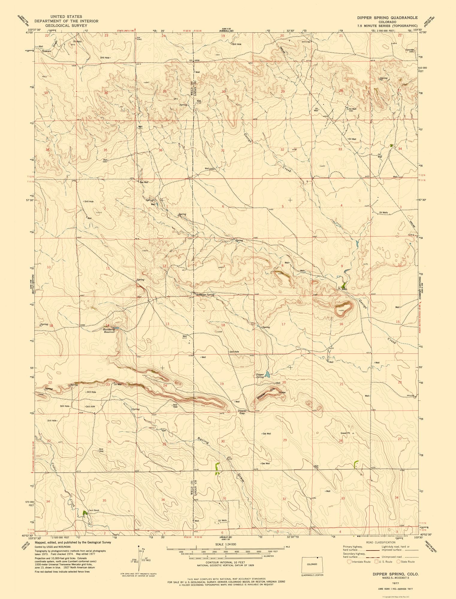 Topographical Map - Dipper Spring Colorado Quad - USGS 1977 - 23 x 30 ...