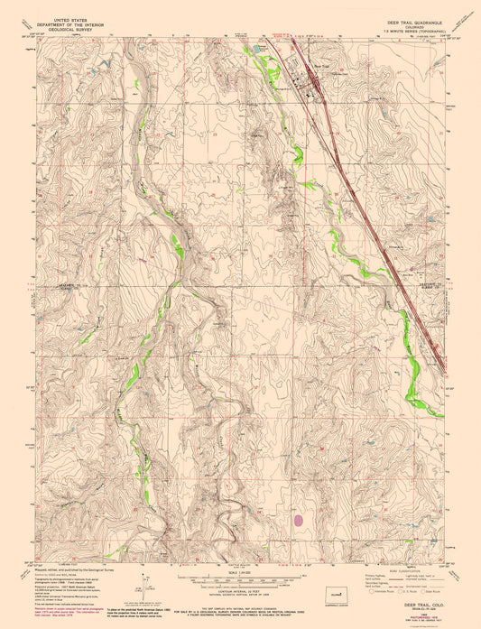 Topographical Map - Deer Trail Colorado Quad - USGS 1978 - 23 x 30.07 - Vintage Wall Art