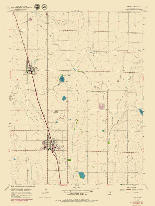 Topographical Map - Eaton Colorado Quad - USGS 1960 - 23 x 30.48 - Vintage Wall Art